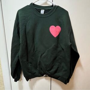 Green Crewneck Sweater with Pink ‘Tell Them You Love Them Today’ Heart